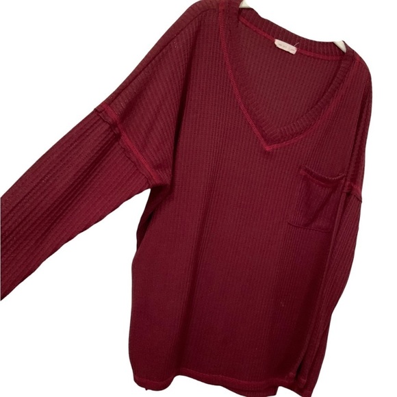 Reb in J 220 Wine Burgundy Maroon Waffle Knit Top Oversized for Comfort - Picture 4 of 9